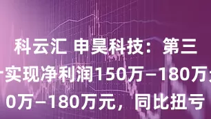 科云汇 申昊科技：第三季度预计实现净利润150万—180万元，同比扭亏